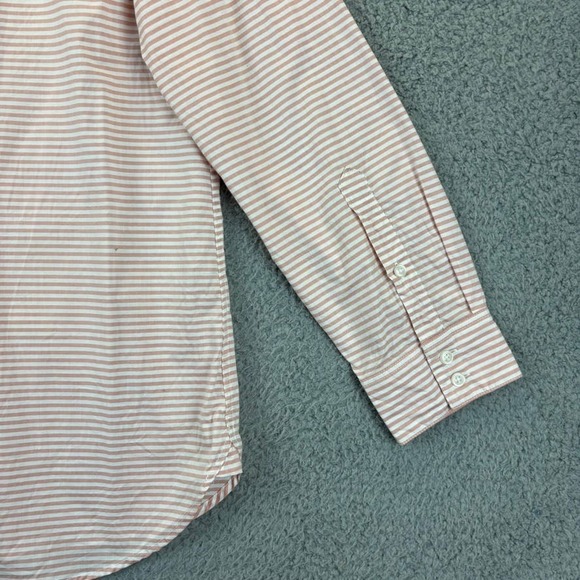 Garnet Hill Shirt Sz 18 Organic Pima Beachy Pink Striped Button Up Long Sleeve - Picture 11 of 12